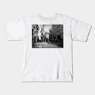 French street imagery group of young adults on Montmartre street corner outside pub Kids T-Shirt